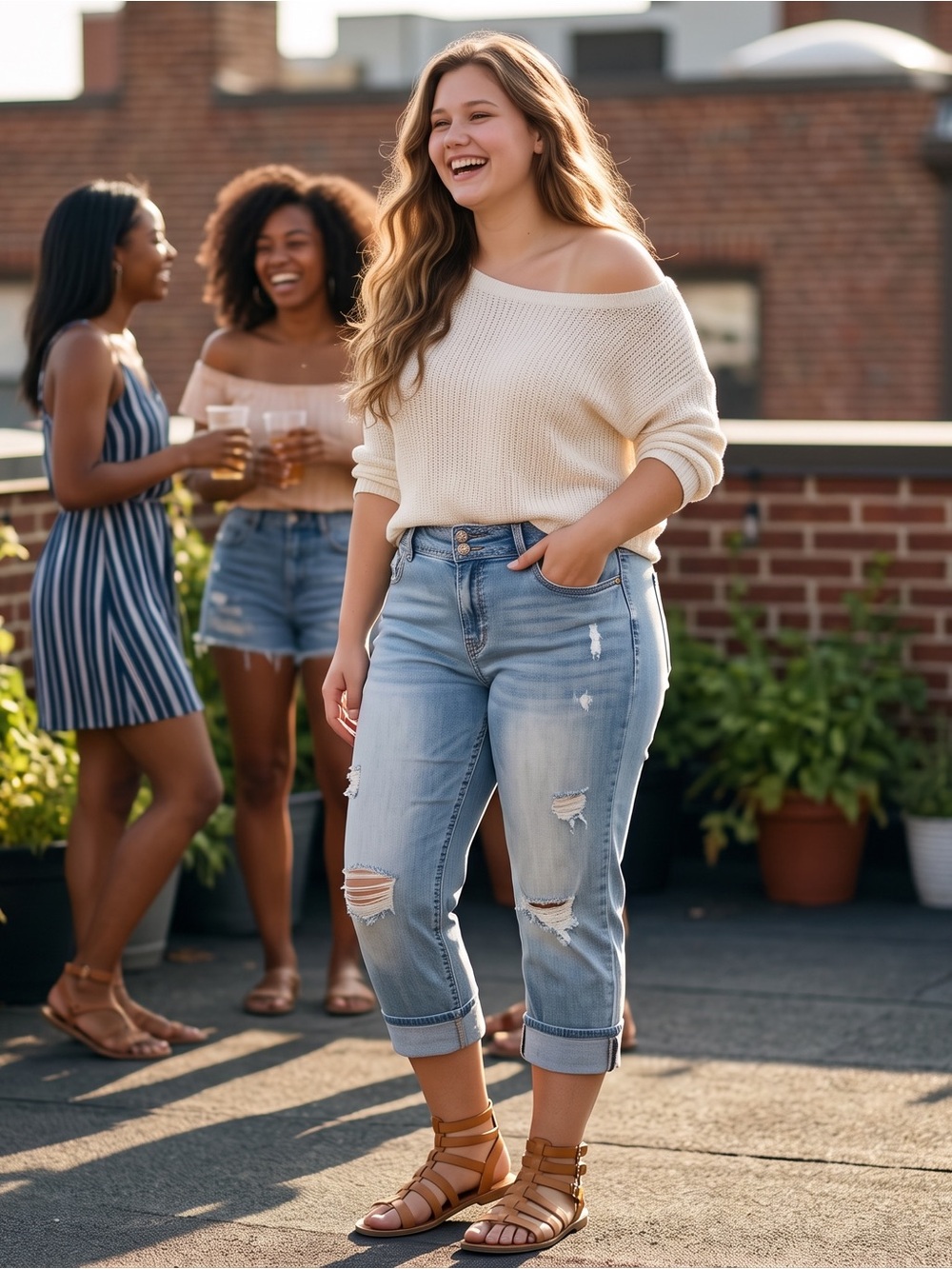 WallFlower Luscious Curvy Fit Distressed Capri Jeans Womenβs 16 Light Wash